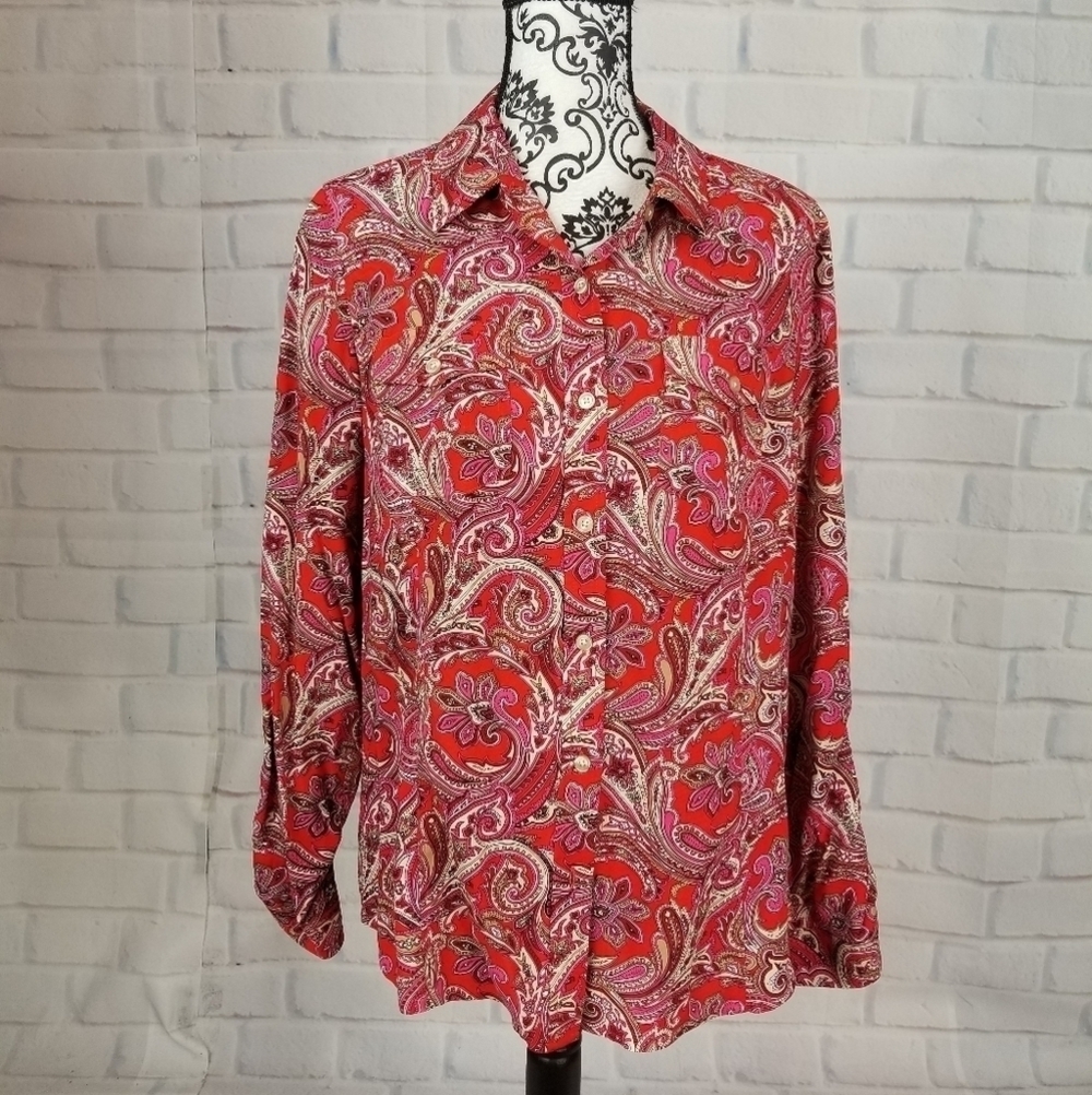Jones New York size m button front long sleeve top